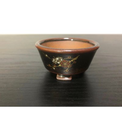 Photo2: Satsuma Ware "Black Satsuma" / Ume "Ume no Zu" / Chin Jukan Bonsai Pot 