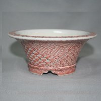 Kutani Ware Round Pot “Eisho” Akae Komon pattern / D130mm