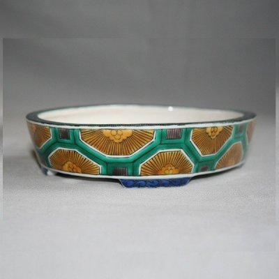 Photo5: Kutani Ware Oval Pot “Eisho” Kikko pattern / W180mm