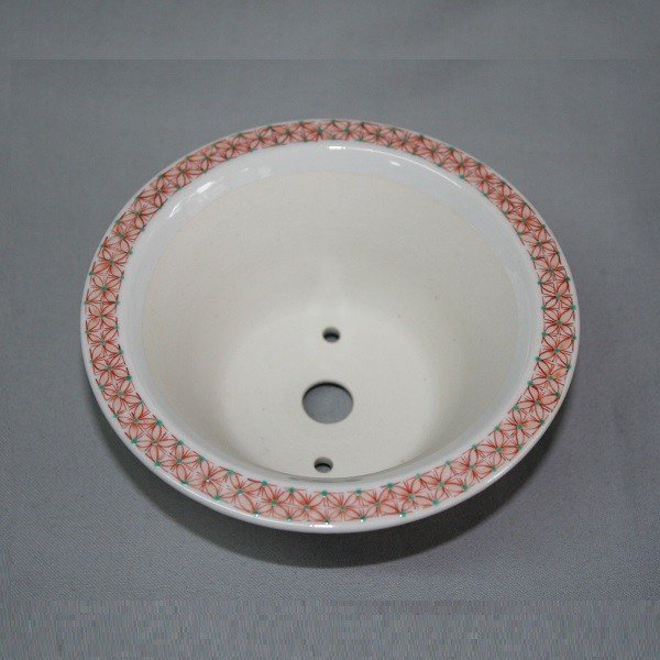 Photo6: Kutani Ware Round Pot “Eisho” Akae Komon pattern / D130mm (6)